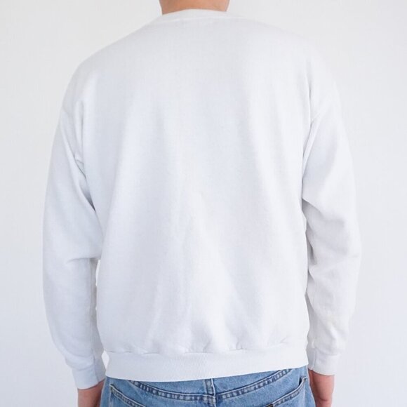 VTG '90s Lee Cotton Blend White Black Will Watch Plymouth Ma Crewneck Sweater L - Picture 2 of 10